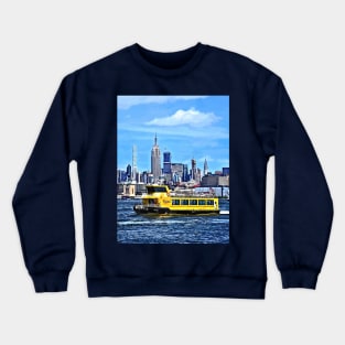 Manhattan NY - Ferry In Front Manhattan Skyline Crewneck Sweatshirt